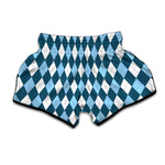 Soft Blue Argyle Pattern Print Muay Thai Boxing Shorts