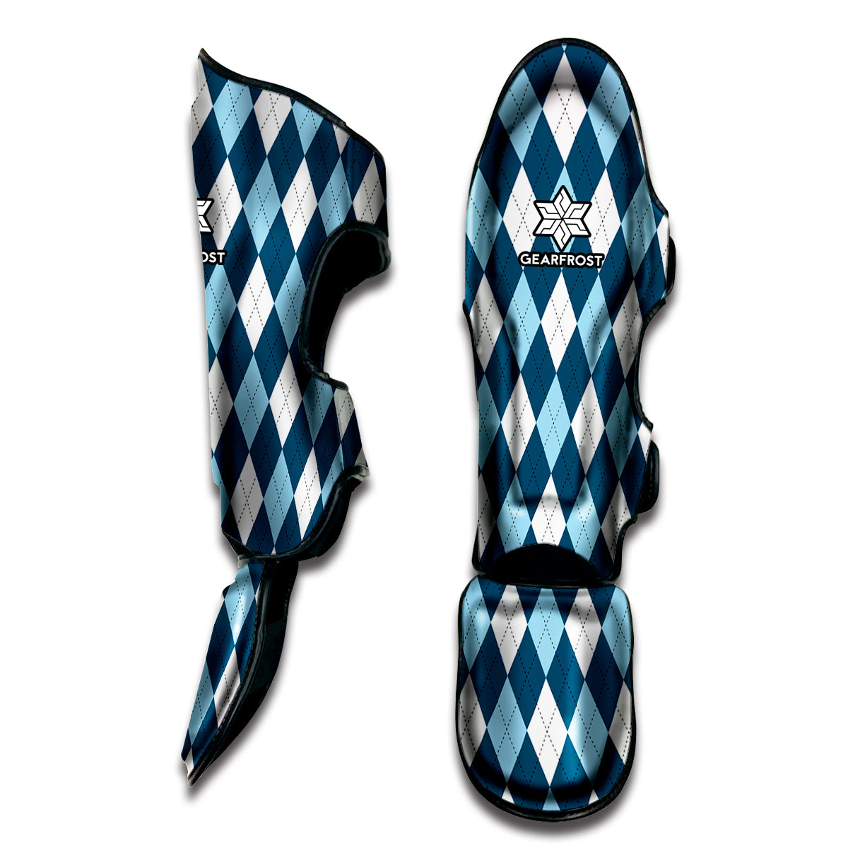 Soft Blue Argyle Pattern Print Muay Thai Shin Guard