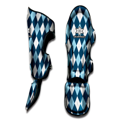 Soft Blue Argyle Pattern Print Muay Thai Shin Guard