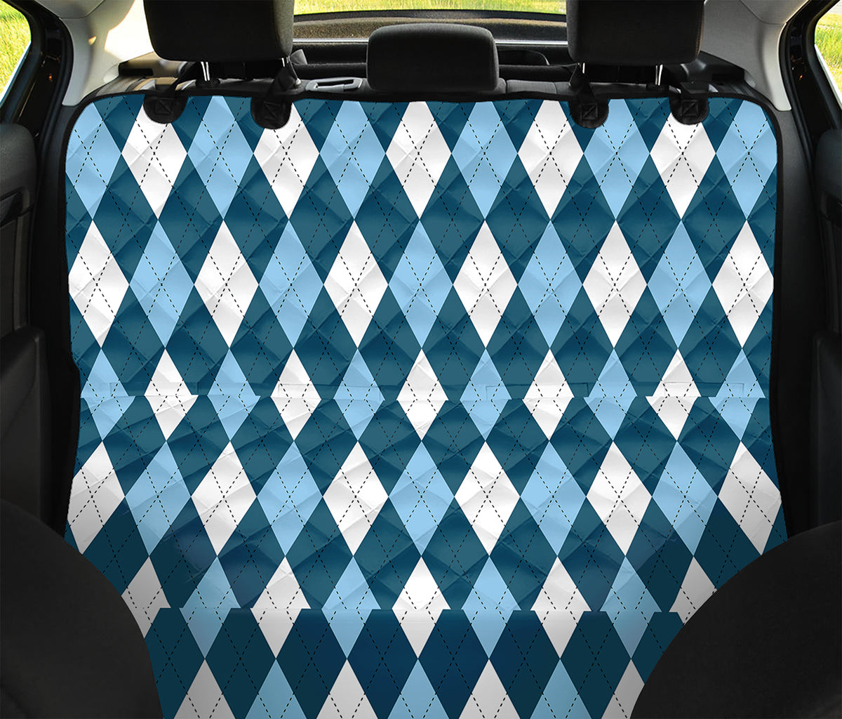 Soft Blue Argyle Pattern Print Pet Car Back Seat Cover