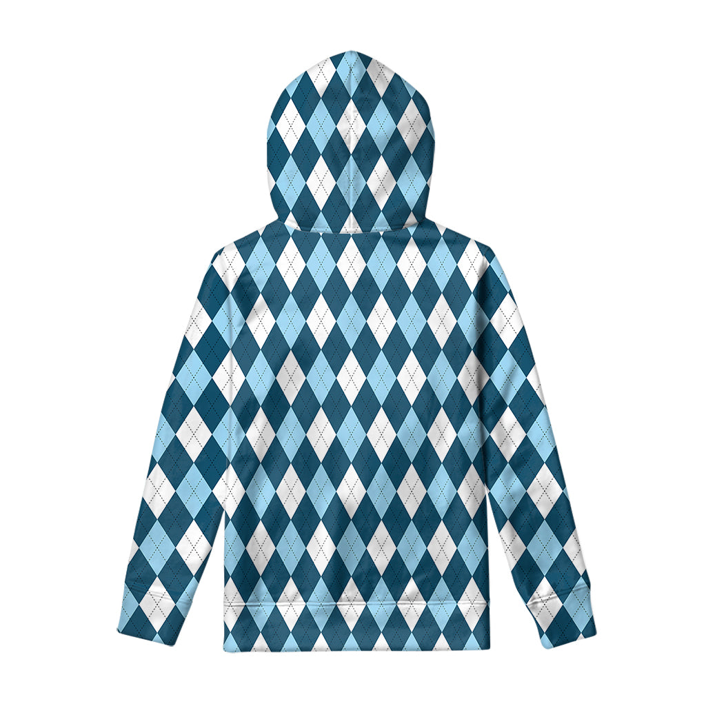 Soft Blue Argyle Pattern Print Pullover Hoodie
