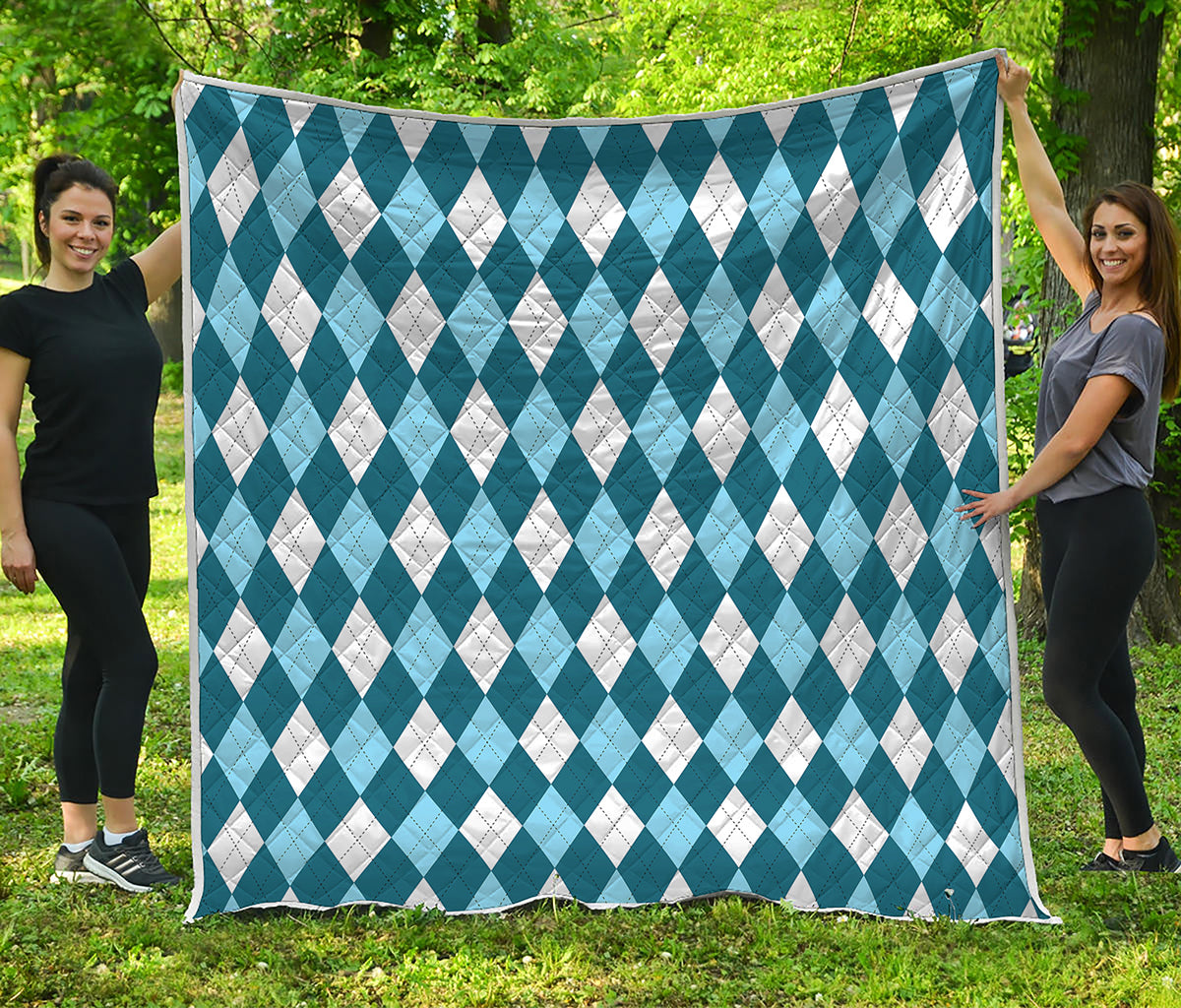 Soft Blue Argyle Pattern Print Quilt