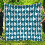 Soft Blue Argyle Pattern Print Quilt