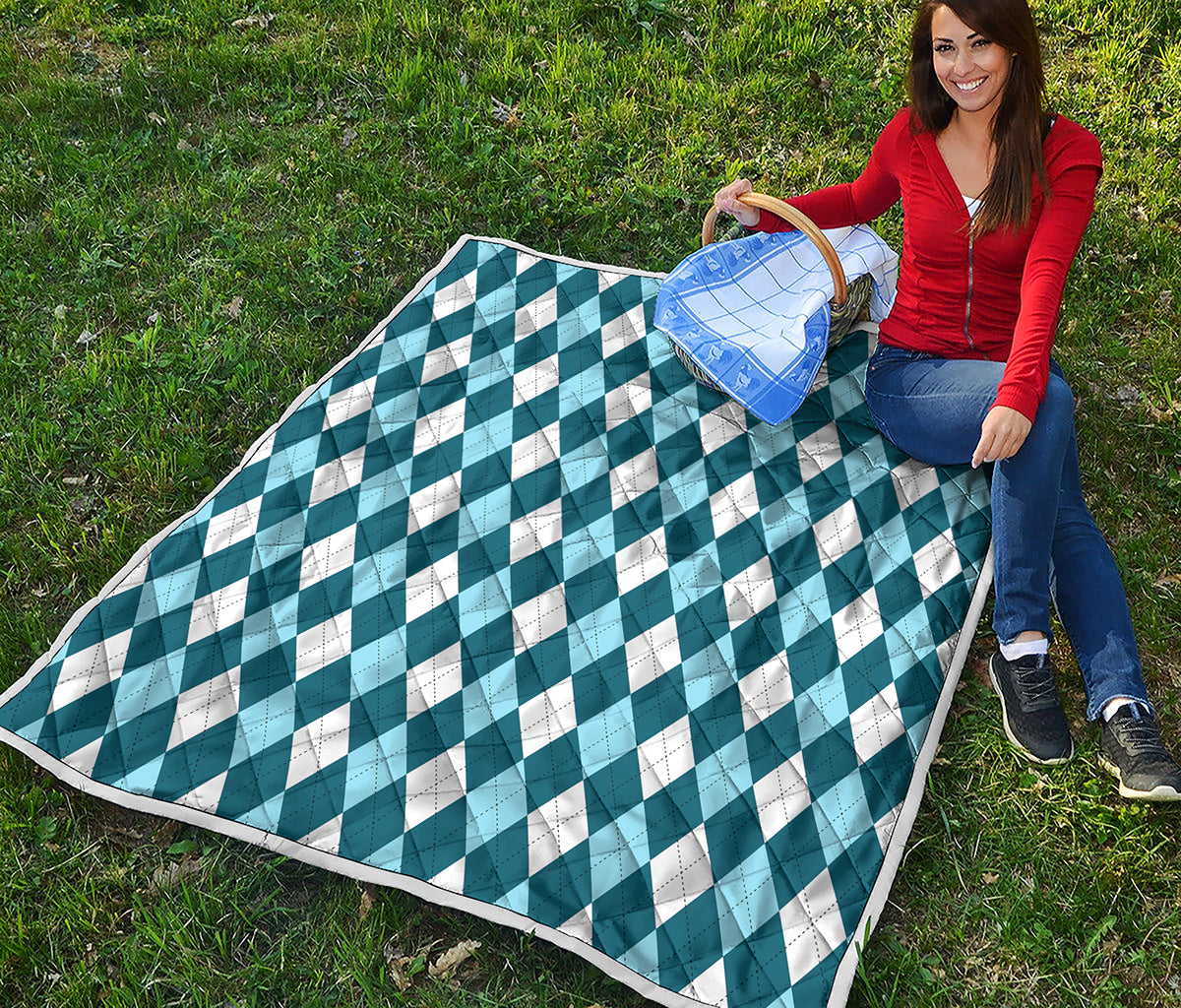 Soft Blue Argyle Pattern Print Quilt