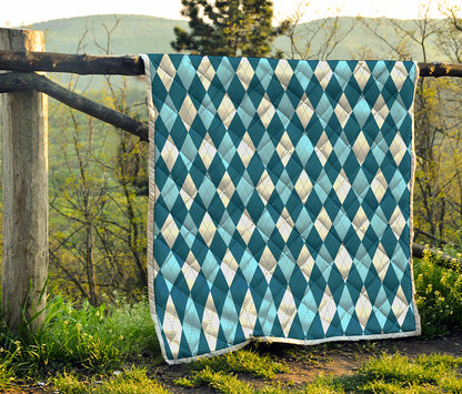 Soft Blue Argyle Pattern Print Quilt