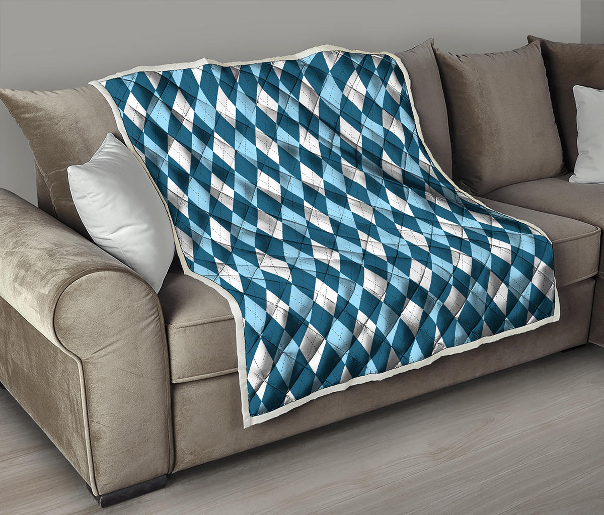 Soft Blue Argyle Pattern Print Quilt