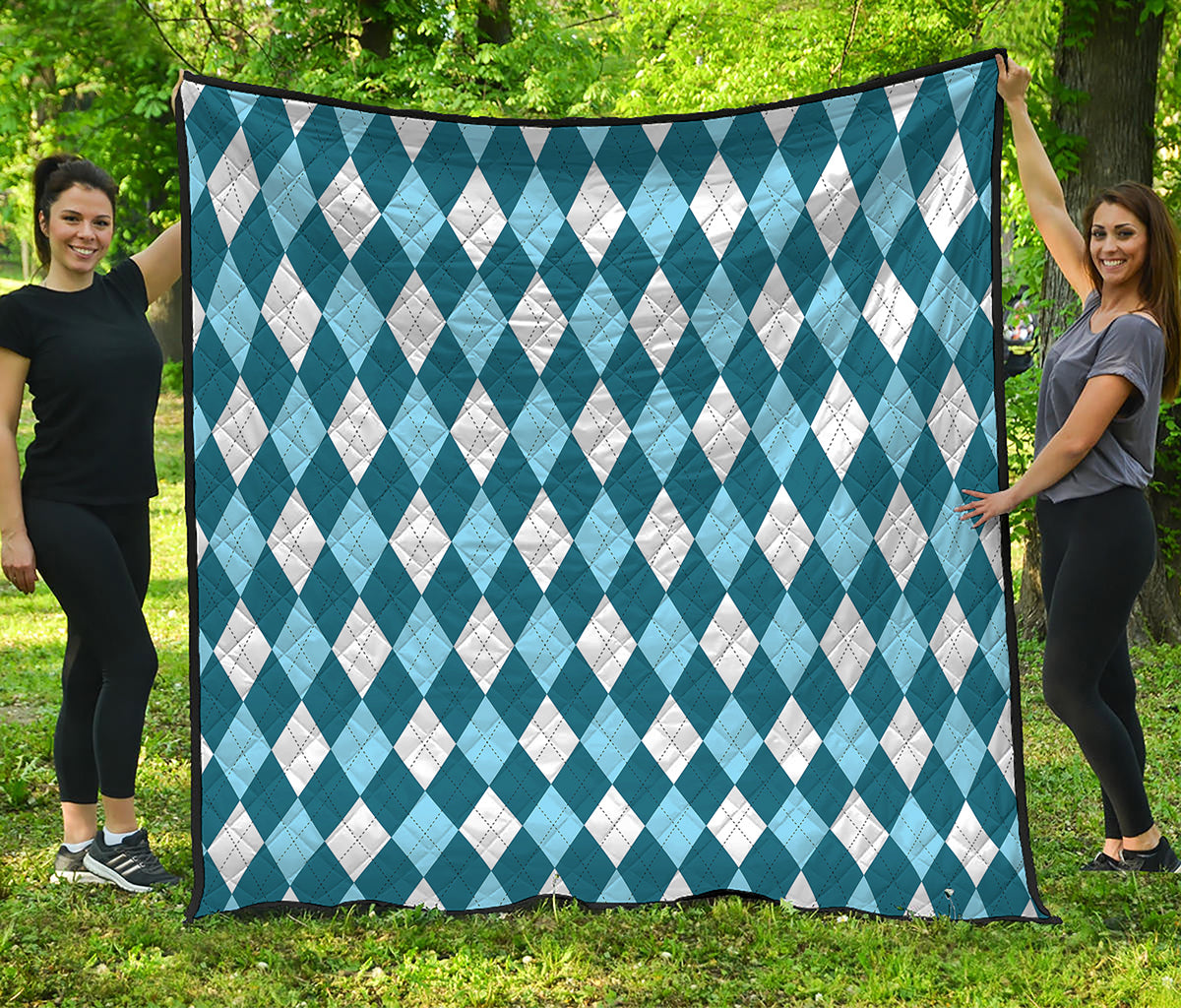 Soft Blue Argyle Pattern Print Quilt