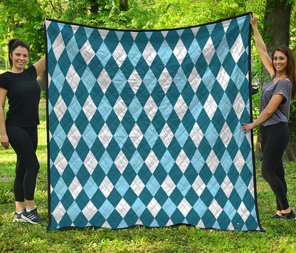 Soft Blue Argyle Pattern Print Quilt