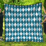 Soft Blue Argyle Pattern Print Quilt