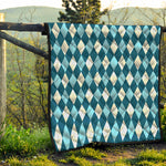 Soft Blue Argyle Pattern Print Quilt