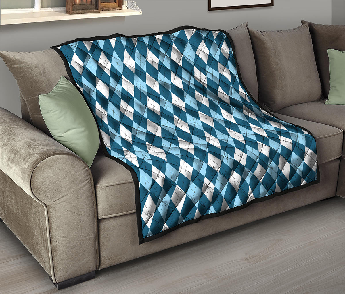 Soft Blue Argyle Pattern Print Quilt