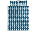 Soft Blue Argyle Pattern Print Quilt Bed Set