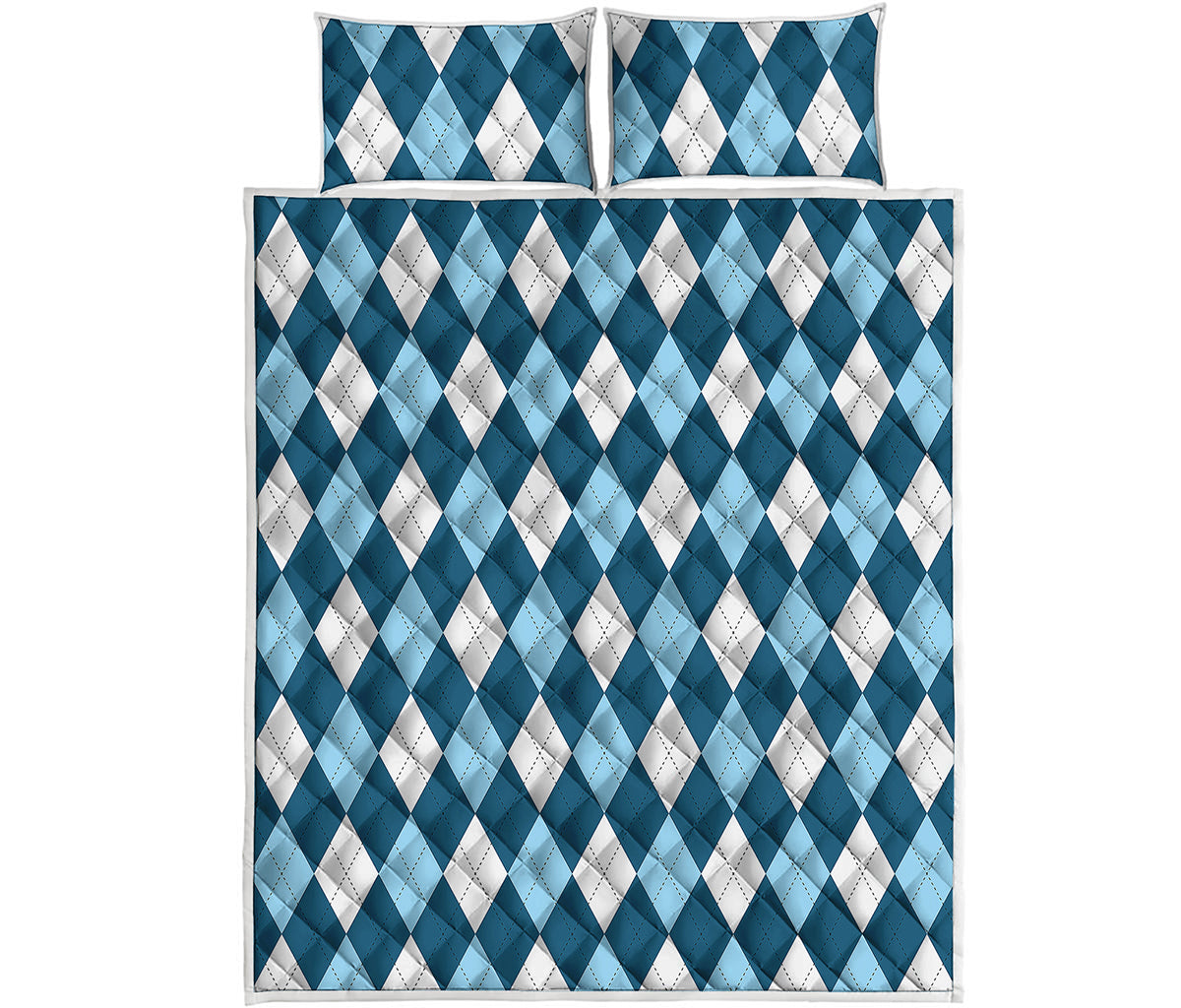 Soft Blue Argyle Pattern Print Quilt Bed Set