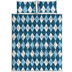 Soft Blue Argyle Pattern Print Quilt Bed Set