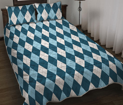 Soft Blue Argyle Pattern Print Quilt Bed Set