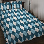 Soft Blue Argyle Pattern Print Quilt Bed Set