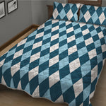 Soft Blue Argyle Pattern Print Quilt Bed Set