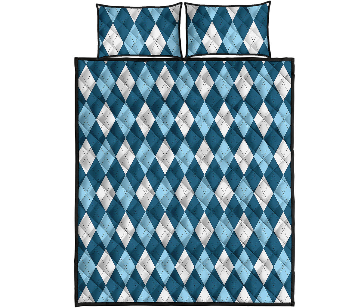 Soft Blue Argyle Pattern Print Quilt Bed Set