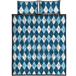 Soft Blue Argyle Pattern Print Quilt Bed Set