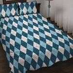 Soft Blue Argyle Pattern Print Quilt Bed Set