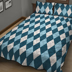 Soft Blue Argyle Pattern Print Quilt Bed Set
