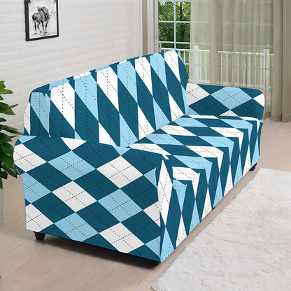 Soft Blue Argyle Pattern Print Sofa Cover