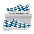 Soft Blue Argyle Pattern Print White Running Shoes