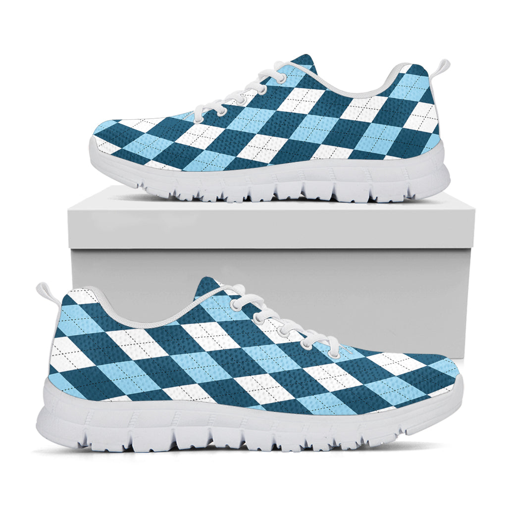 Soft Blue Argyle Pattern Print White Sneakers