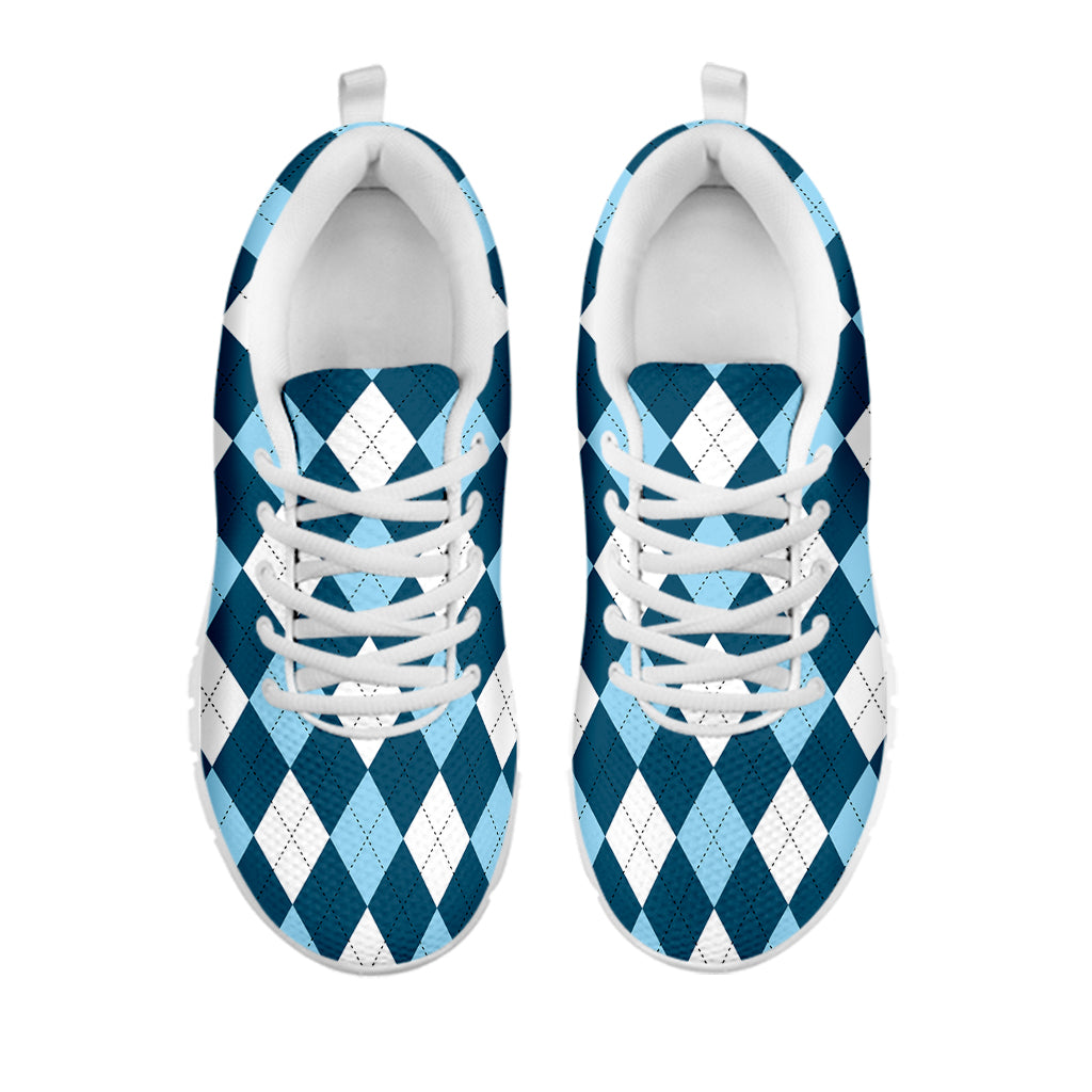 Soft Blue Argyle Pattern Print White Sneakers
