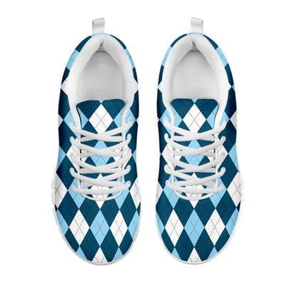Soft Blue Argyle Pattern Print White Sneakers