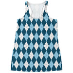 Soft Blue Argyle Pattern Print Women's Racerback Tank Top