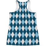 Soft Blue Argyle Pattern Print Women's Racerback Tank Top