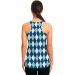 Soft Blue Argyle Pattern Print Women's Racerback Tank Top