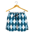 Soft Blue Argyle Pattern Print Women's Shorts
