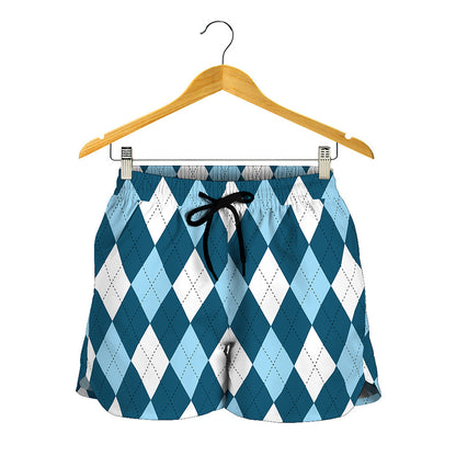 Soft Blue Argyle Pattern Print Women's Shorts