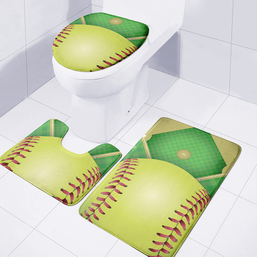 Softball Field And Ball Print 3 Piece Bath Mat Set