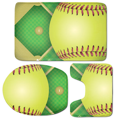Softball Field And Ball Print 3 Piece Bath Mat Set