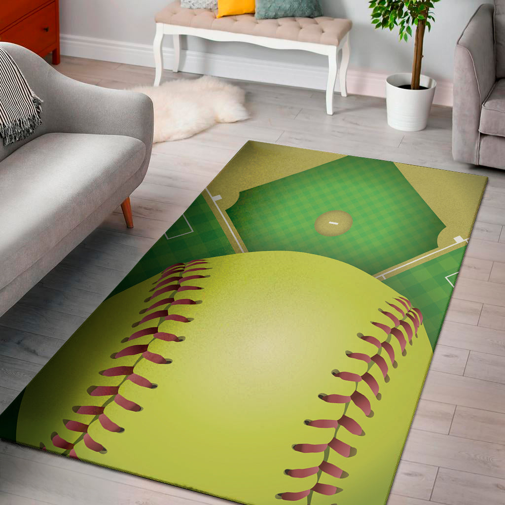 Softball Field And Ball Print Area Rug