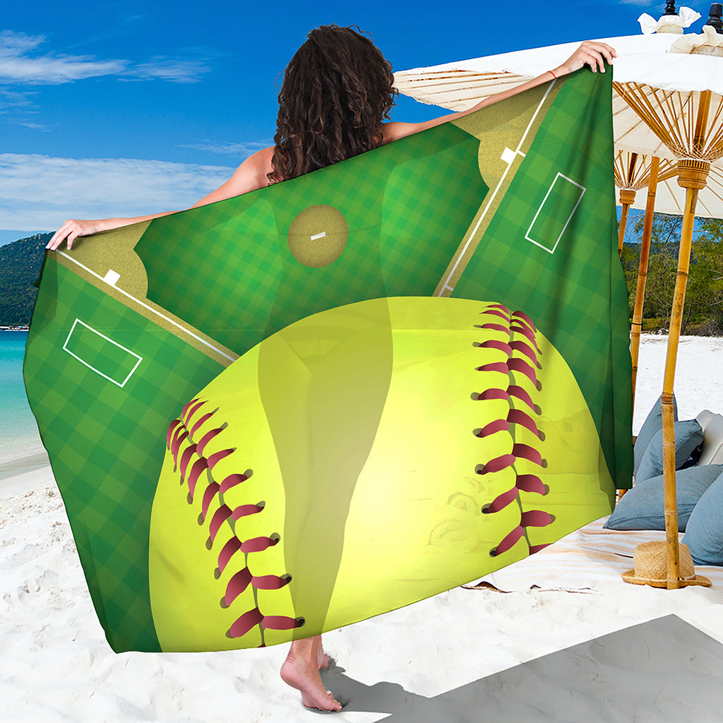 Softball Field And Ball Print Beach Sarong Wrap