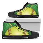 Softball Field And Ball Print Black High Top Shoes