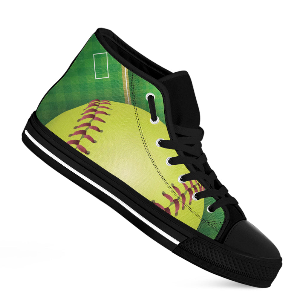 Softball Field And Ball Print Black High Top Shoes