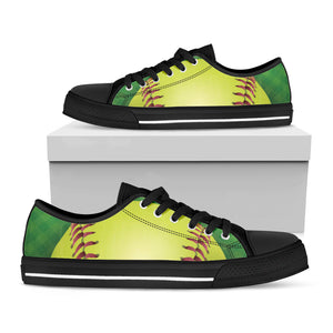 Softball Field And Ball Print Black Low Top Shoes