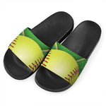 Softball Field And Ball Print Black Slide Sandals