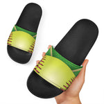 Softball Field And Ball Print Black Slide Sandals