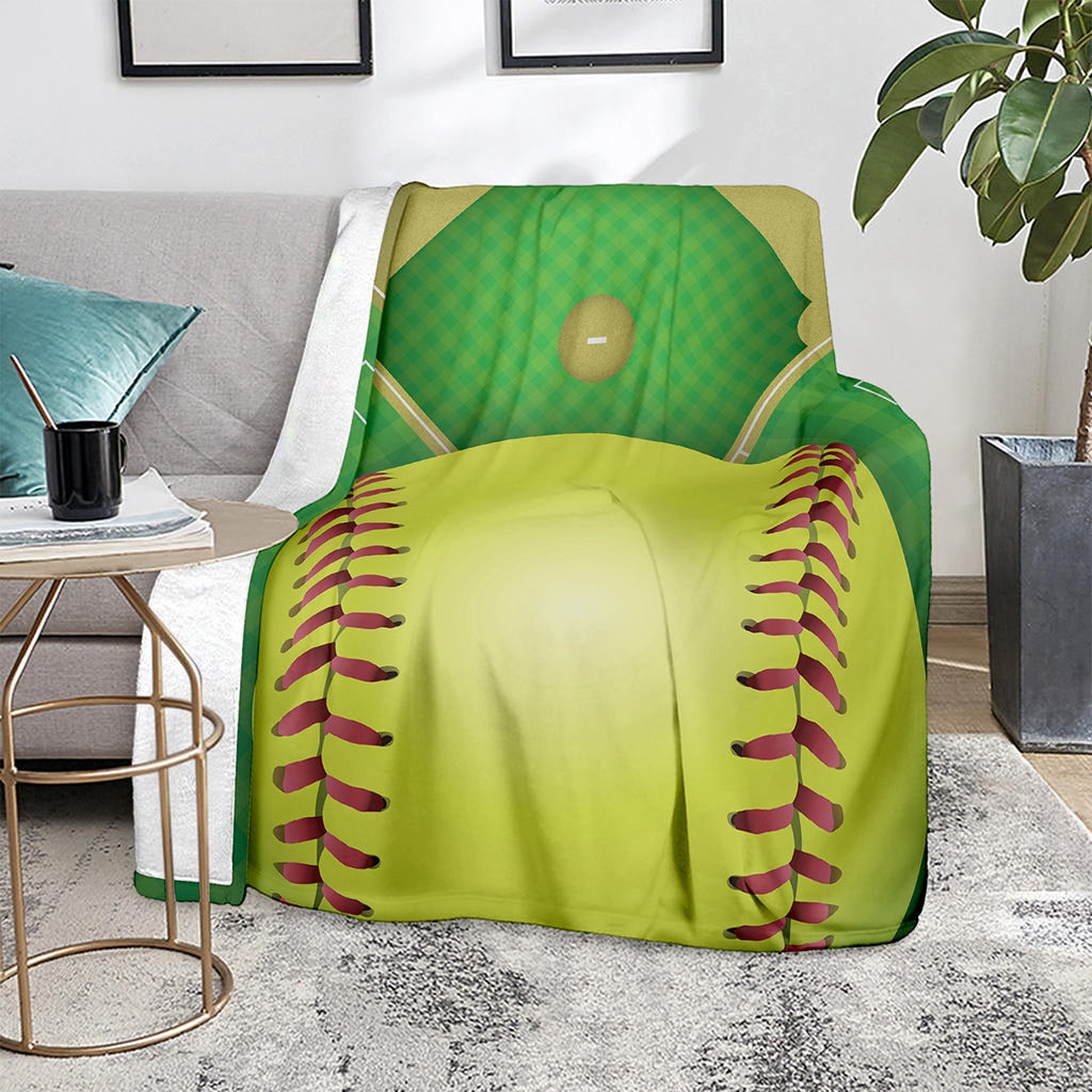 Softball Field And Ball Print Blanket