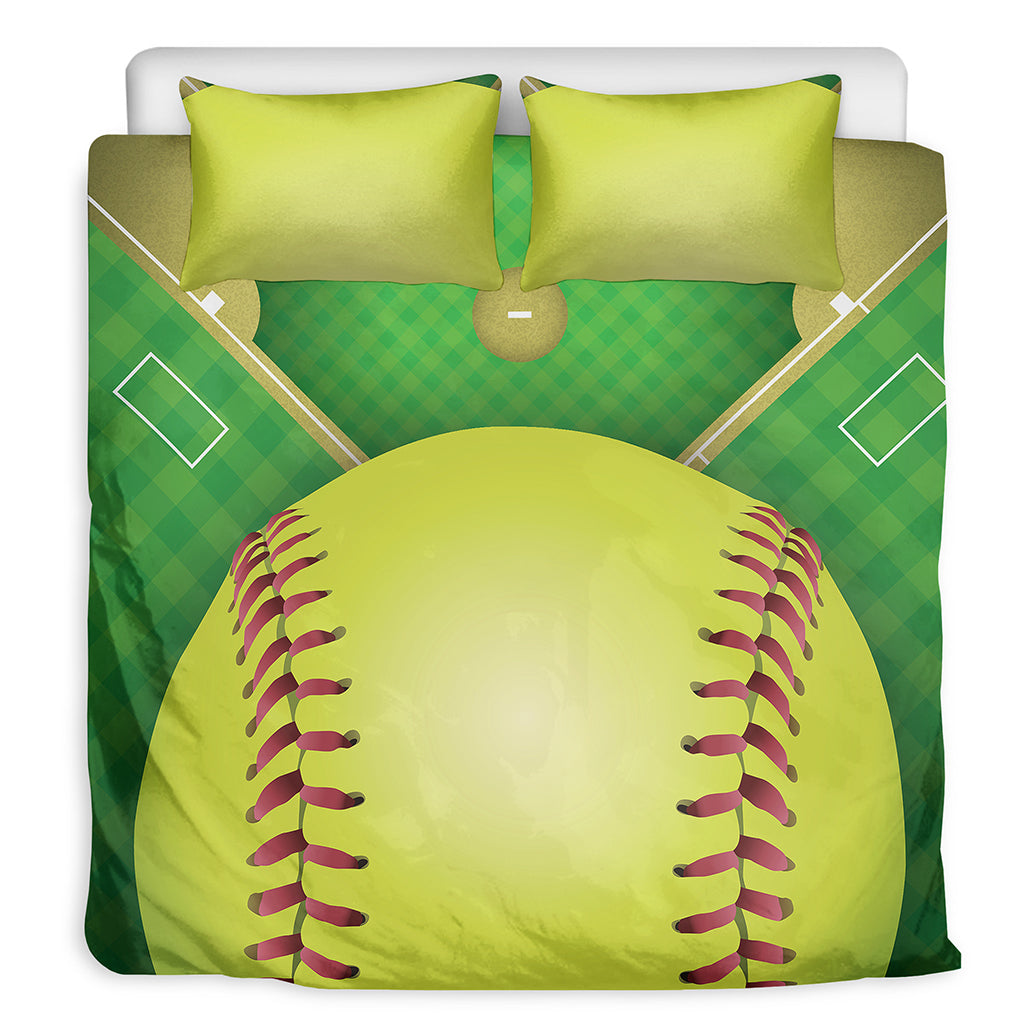 Softball Field And Ball Print Duvet Cover Bedding Set