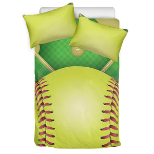 Softball Field And Ball Print Duvet Cover Bedding Set