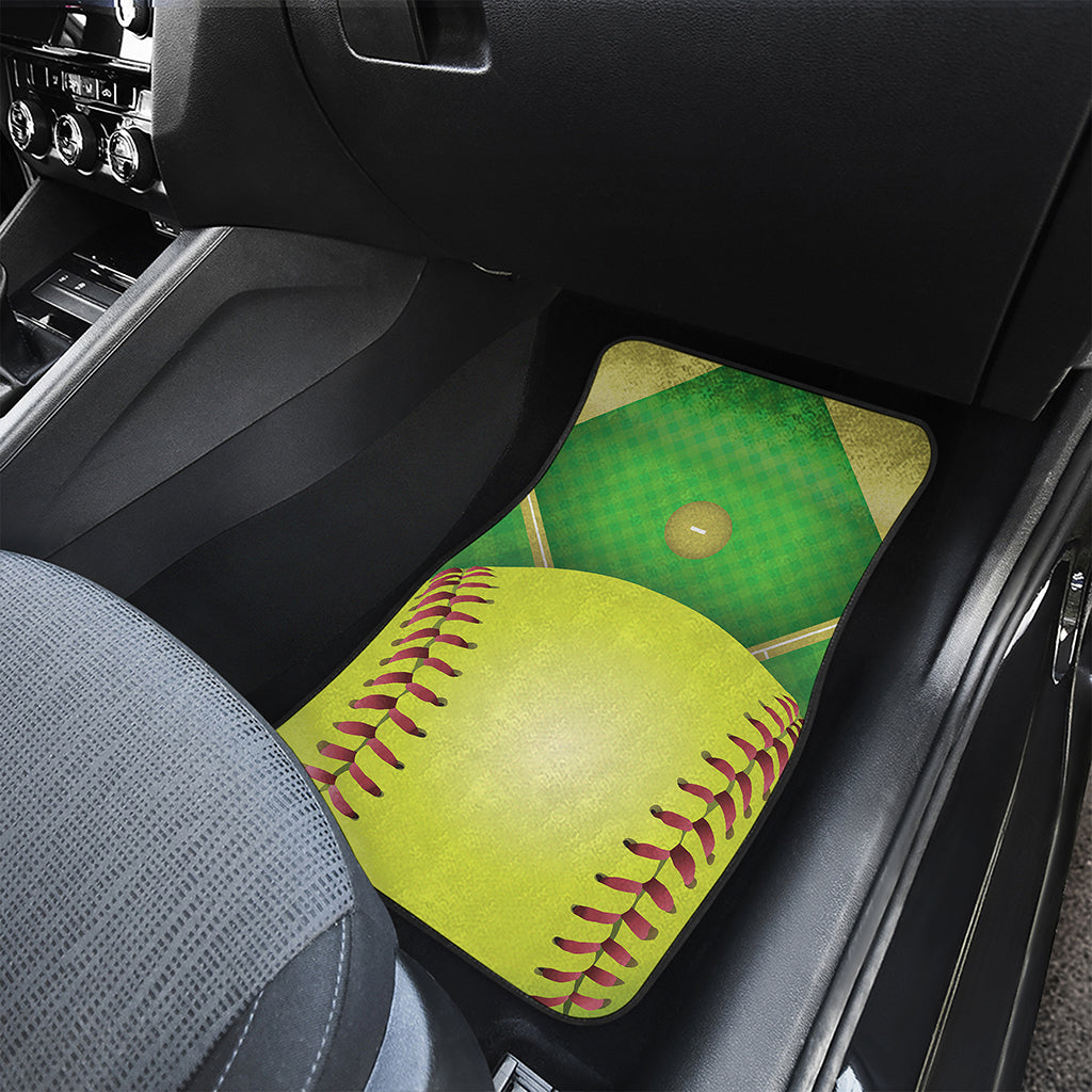 Softball Field And Ball Print Front and Back Car Floor Mats