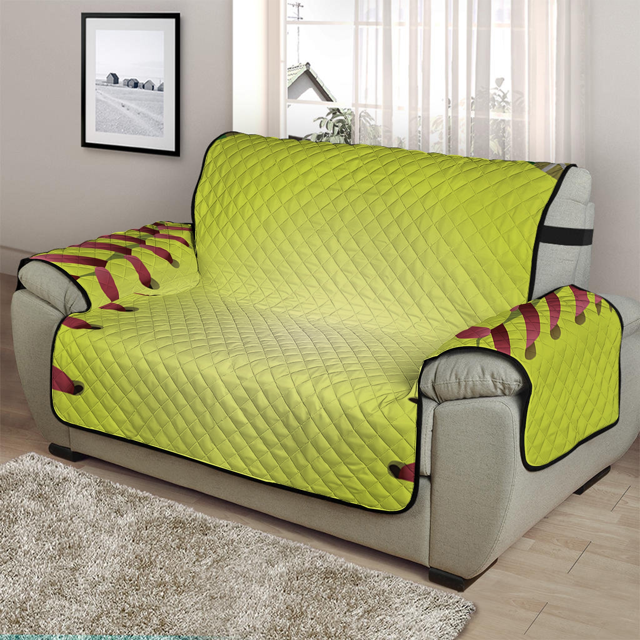 Softball Field And Ball Print Half Sofa Protector