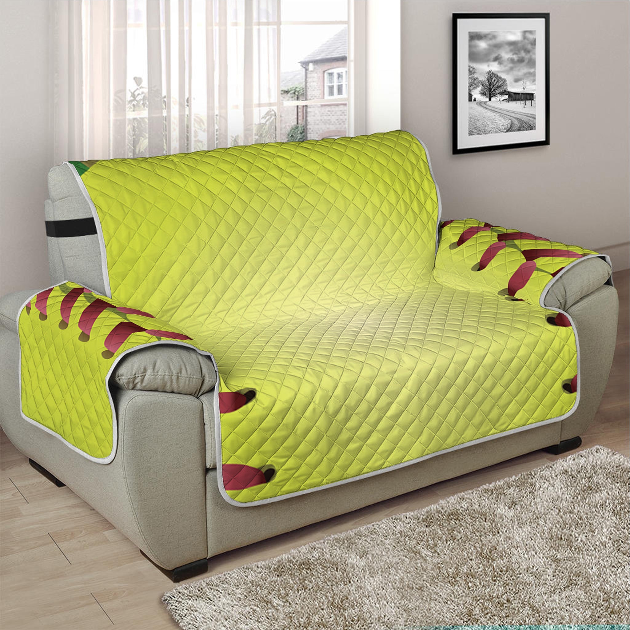 Softball Field And Ball Print Half Sofa Protector